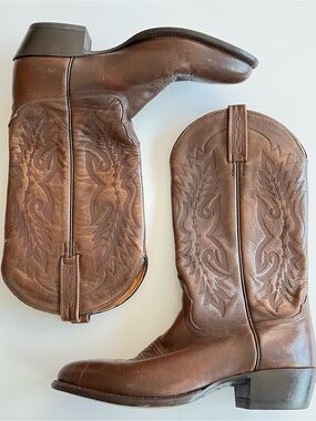 Vintage Nocona Men's 8.5 Cowboy Boots Embroidered Brown Leather